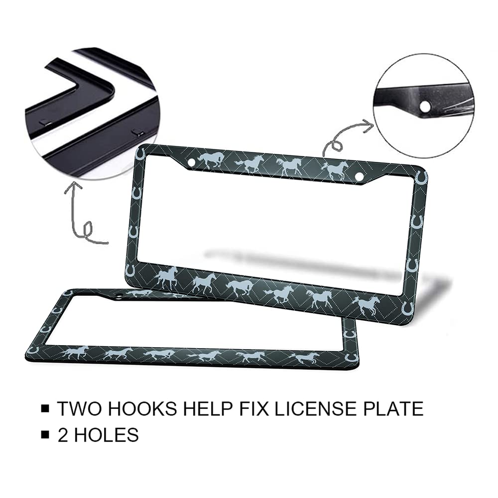 HOSNYE Blue Horse License Plate Frame Black Rectangle Background Metal 2 Pcs 2 Holes Black Licenses Plates Frames Front Licenses