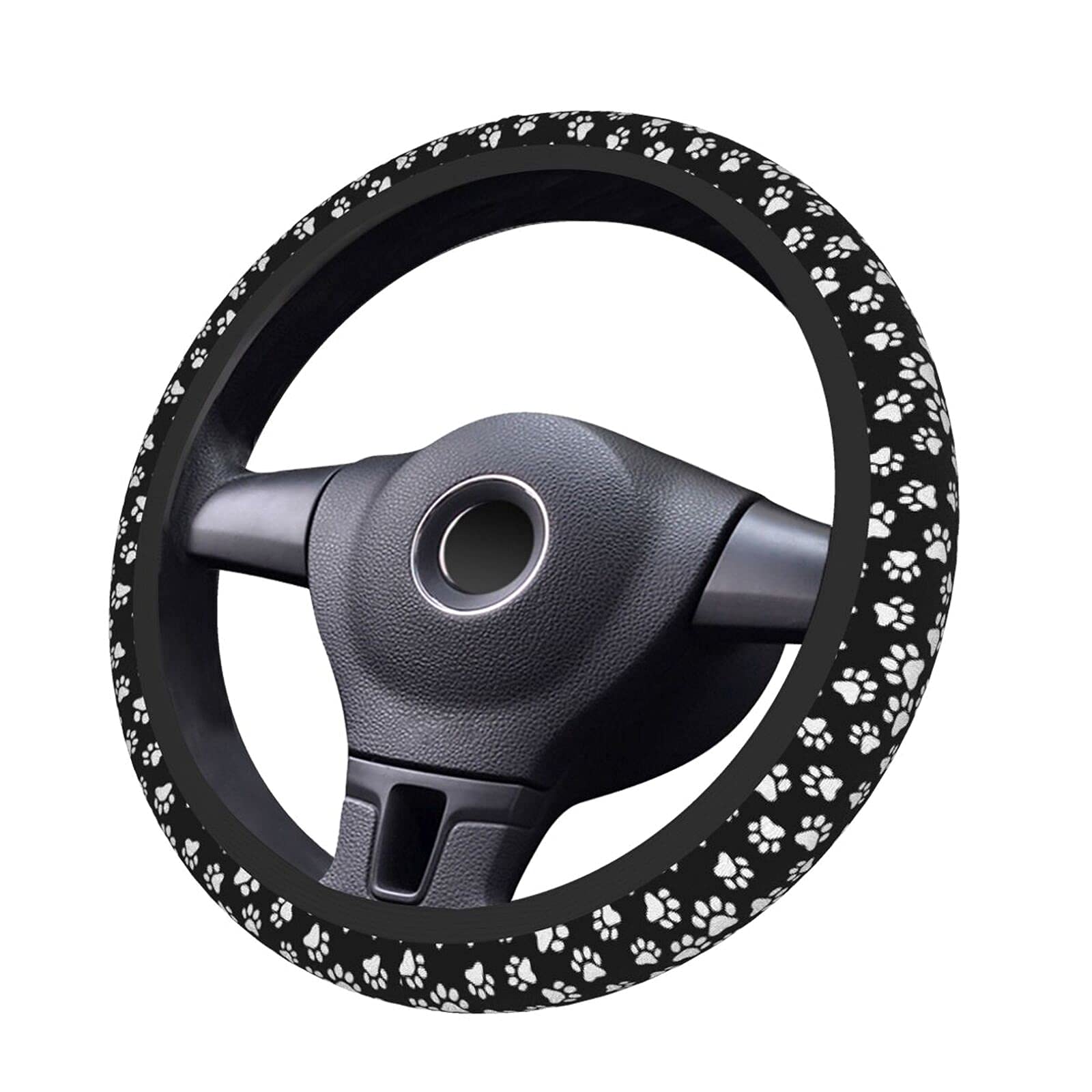 Cute Black White Paw Steering Wheel Cover for Women Men, Universal Car Accessories Fit 15 Inch