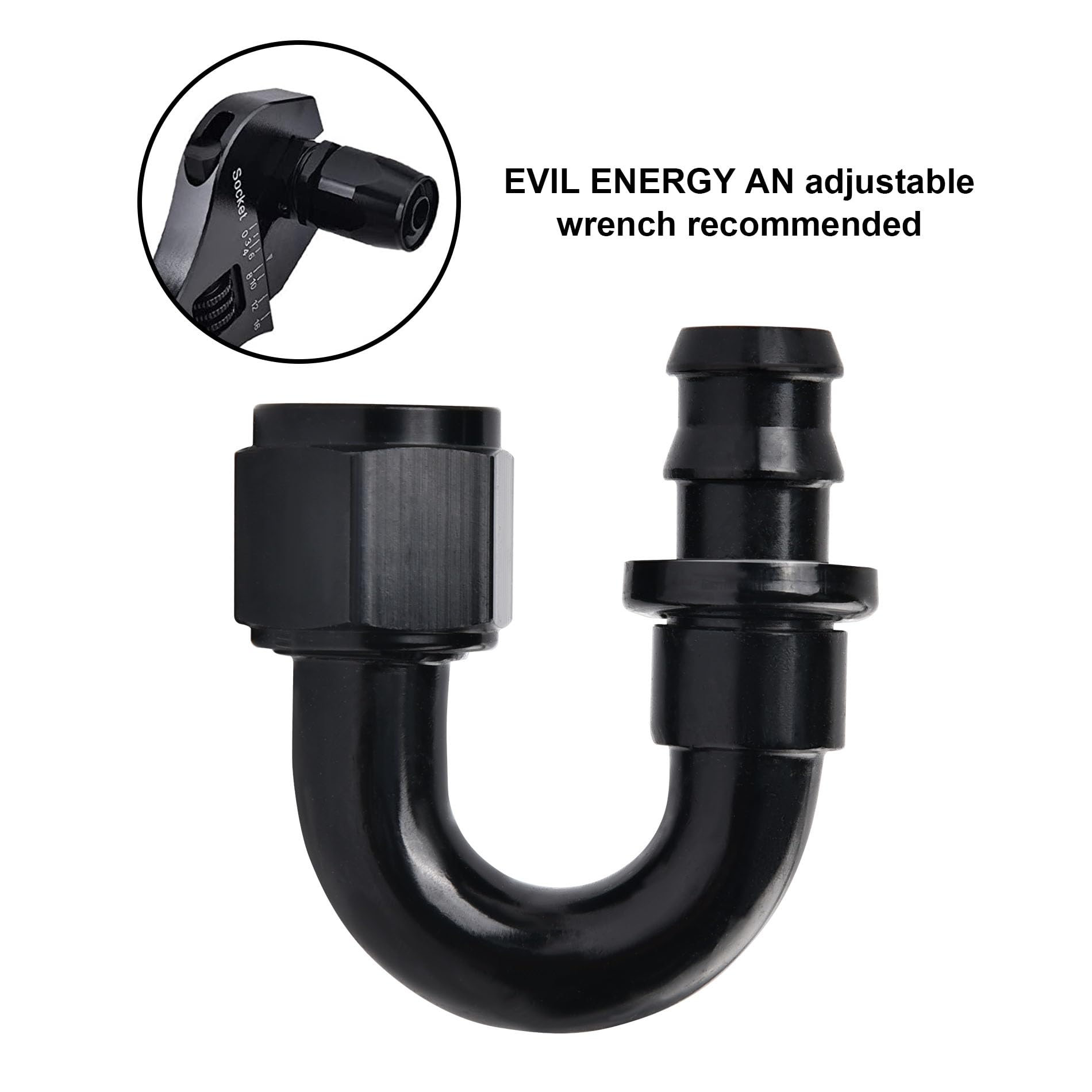 Evil Energy 4An 180 Degree Push Lock Hose Fitting End Black