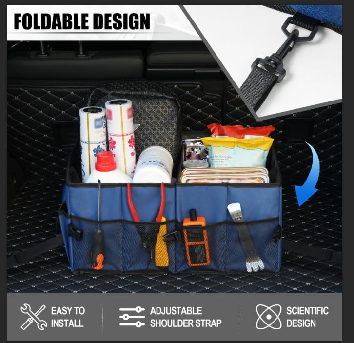 UYYE Auto Collapsible Trunk Organizer, 3 Large Compartments and 6 Pockets Durable for Cargo Storage, Easy to Storage Tools With