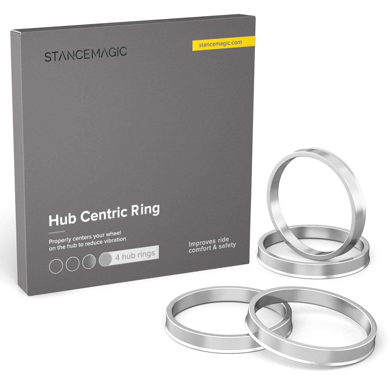 Stancemagic Hubcentric Rings (Pack Of 4) - 64.1Mm Id To 67.1Mm Od - Silver Aluminum Hubrings - Only Fits 64.1Mm Vehicle Hub And