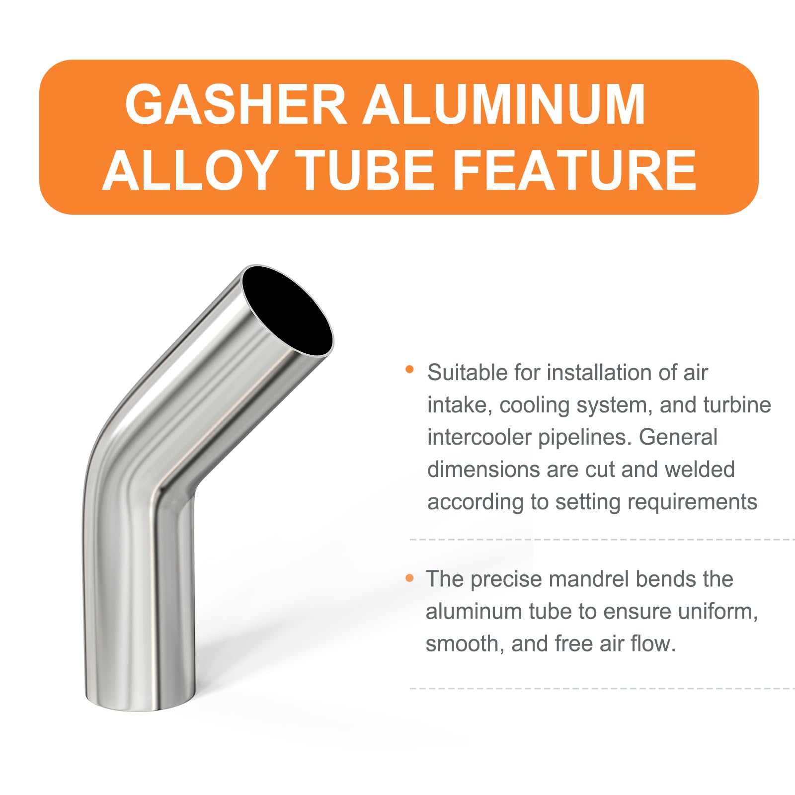 Gasher 2Pcs Intercooler Pipe Aluminum 45 Degree Elbow Alloy Tube 3''Od, Leg Length 4'' (100Mm), For Intake And Cooling Systems