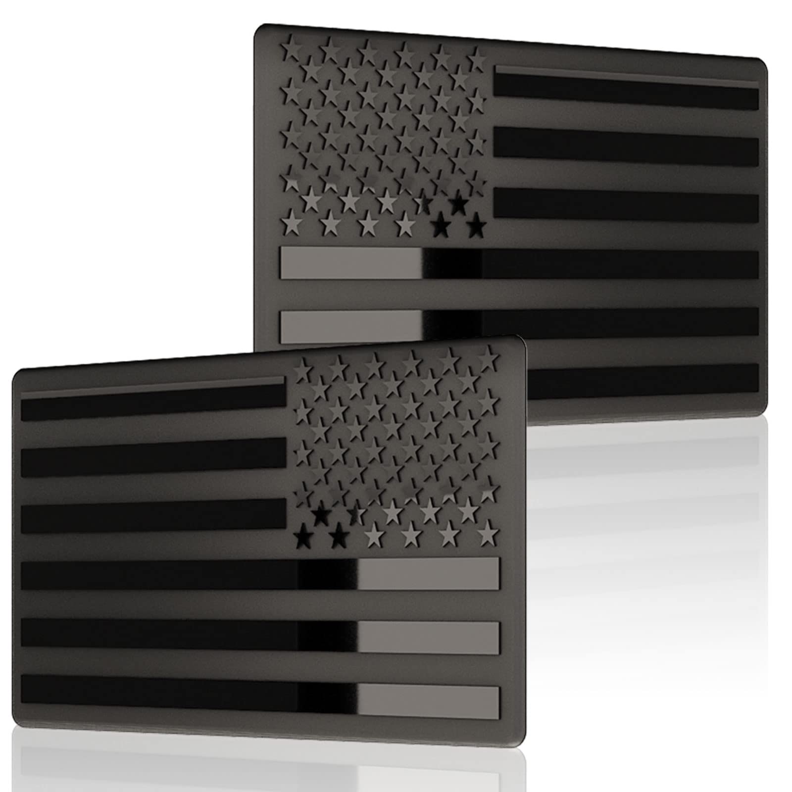 Embossed 3D Metal All Black American Flag Emblem Decal Stickers (1 Pair), Matte Black 5'' X 3'' Patriotic Usa Us Flag Car Decals