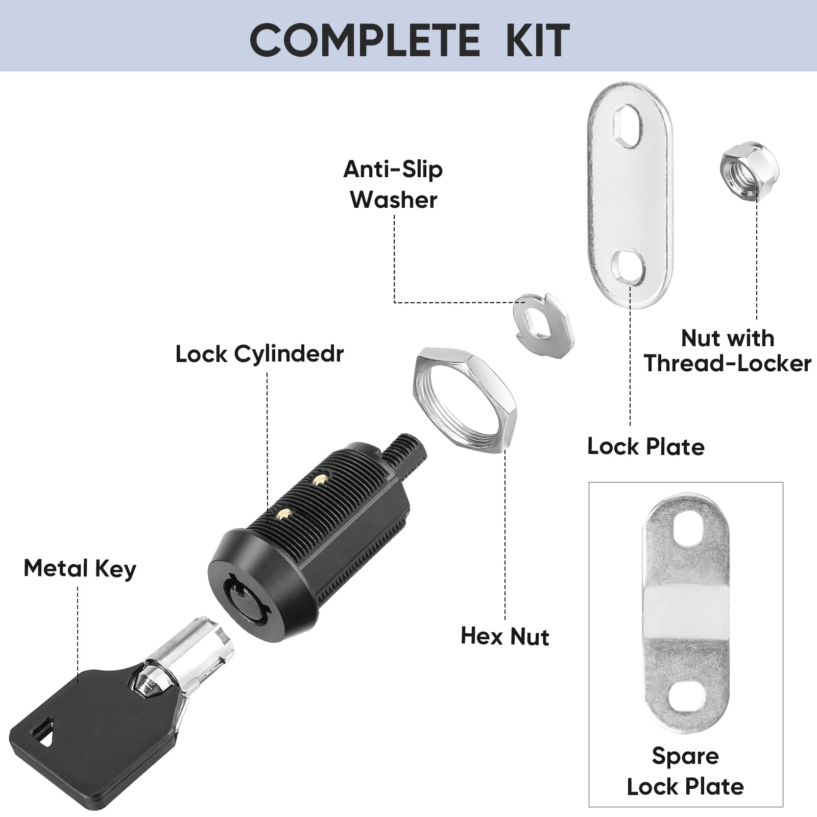 Pteromy 2 Pack Cabinet Lock With Keys, 1-1/2'' Heavy Duty Tubular Cam Lock For Rv Compartment Storage Locks, Full Set Of Rv Cam