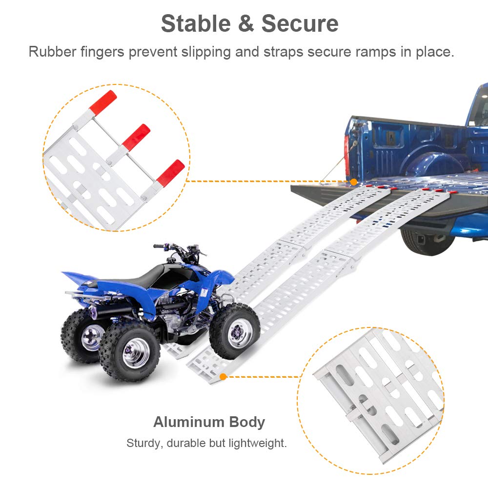 Tuffiom 7Ft Aluminum Truck Ramps 1500Lbs Capacity,2Pcs Folding Loading Atv Ramps For Pickup Trucks Bed, Trailer Ramp With Load S
