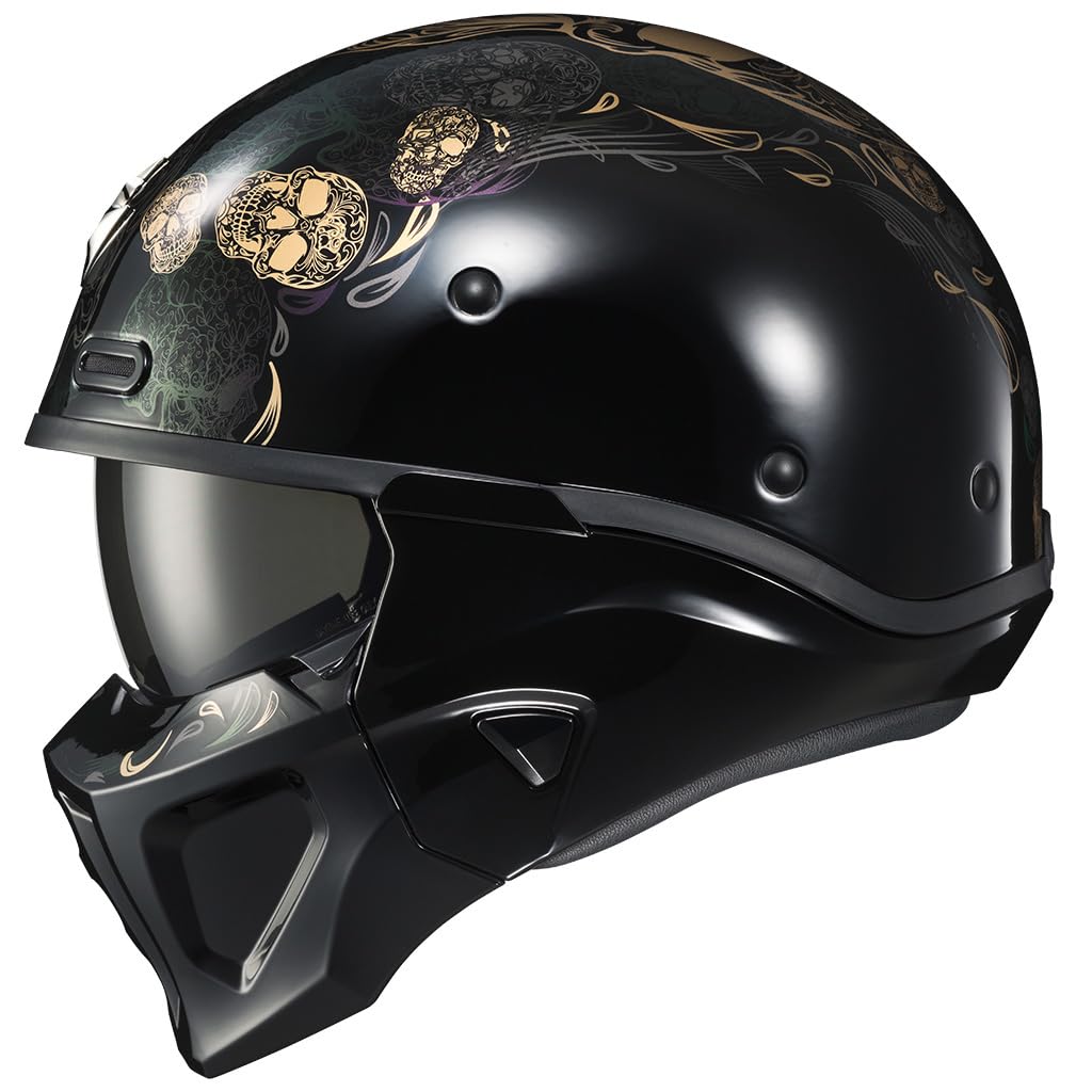 ScorpionEXO Covert X Open Face Half Shell 3/4 Motorcycle Helmet Comm Ready Speaker Pockets DOT Kalavera (Black - Medium)