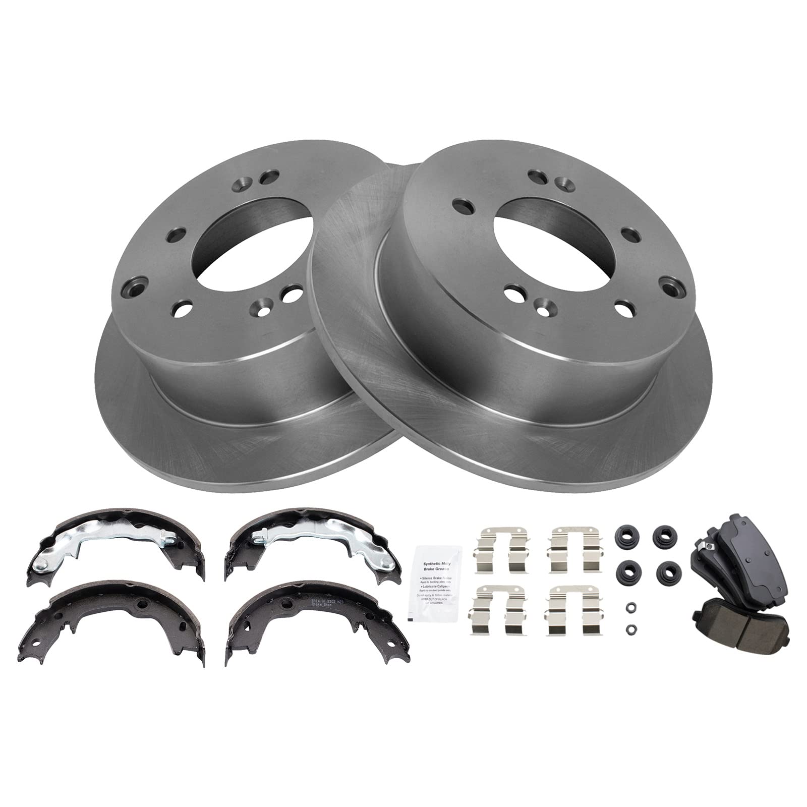 Trq Rear Brake Pad & Rotor Kit Brake Pads Brake Rotor Parking Brake Shoe Set Ceramic Compatible With 2010-2013 Kia Forte Forte K