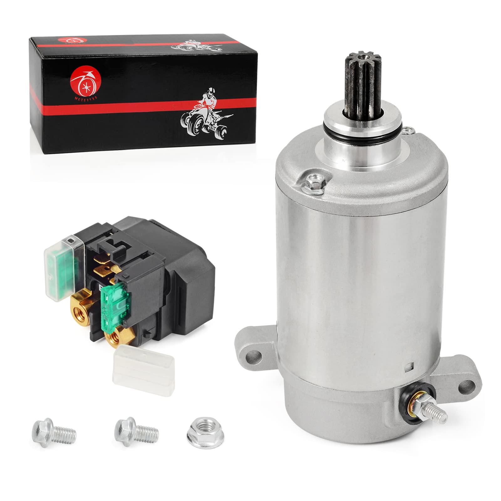 Starter Motor 9T & Relay 30A Compatible with Yamaha Big Bear 400 YFM400 2000-2012 Big Bear 350 1997-1999 Wolverine 350 1995-2005