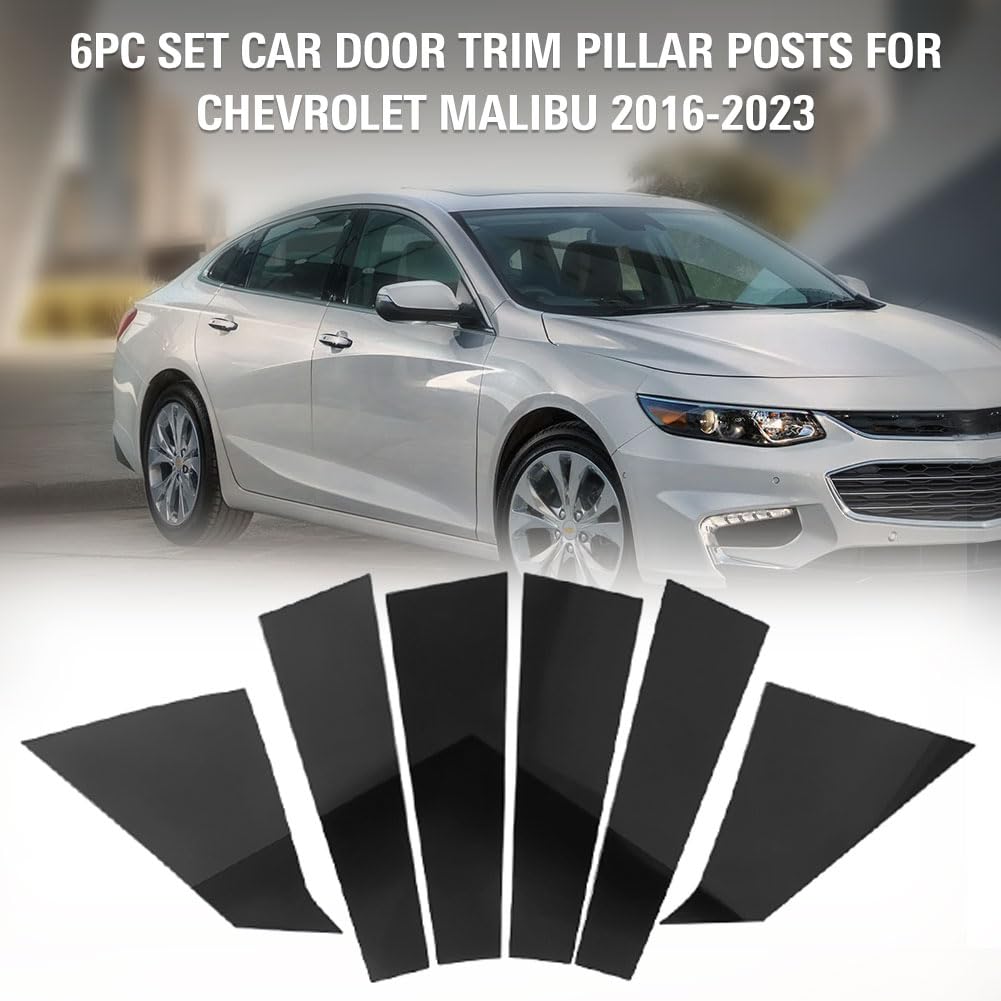 Three T Auto Side Door Window Pillar Posts Cover Trim, Polycarbonate, for Chevrolet Malibu 2016-2023