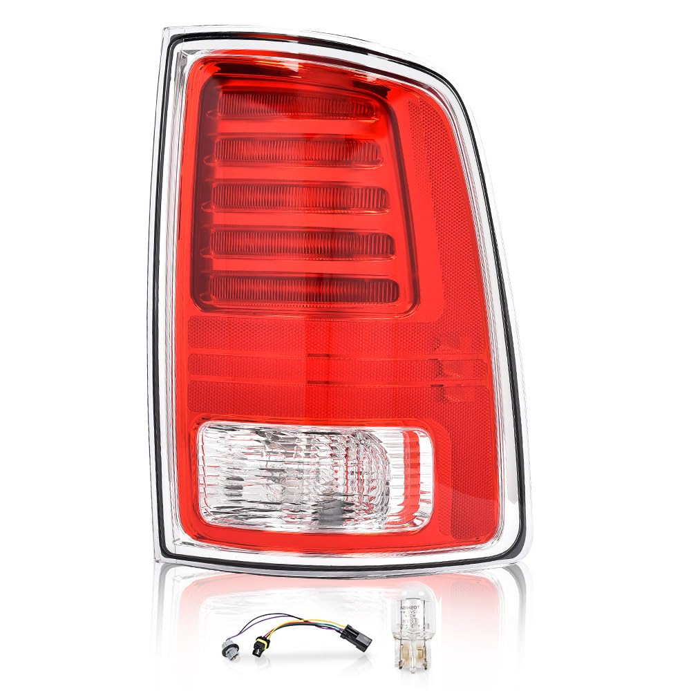 DOTCOM LED Right Tail Lights Compatible with Dodge Ram 1500 2013-2018,Fit Ram 2500 3500 2014-2018 w/Bulbs Clear & Red Lens Chrom