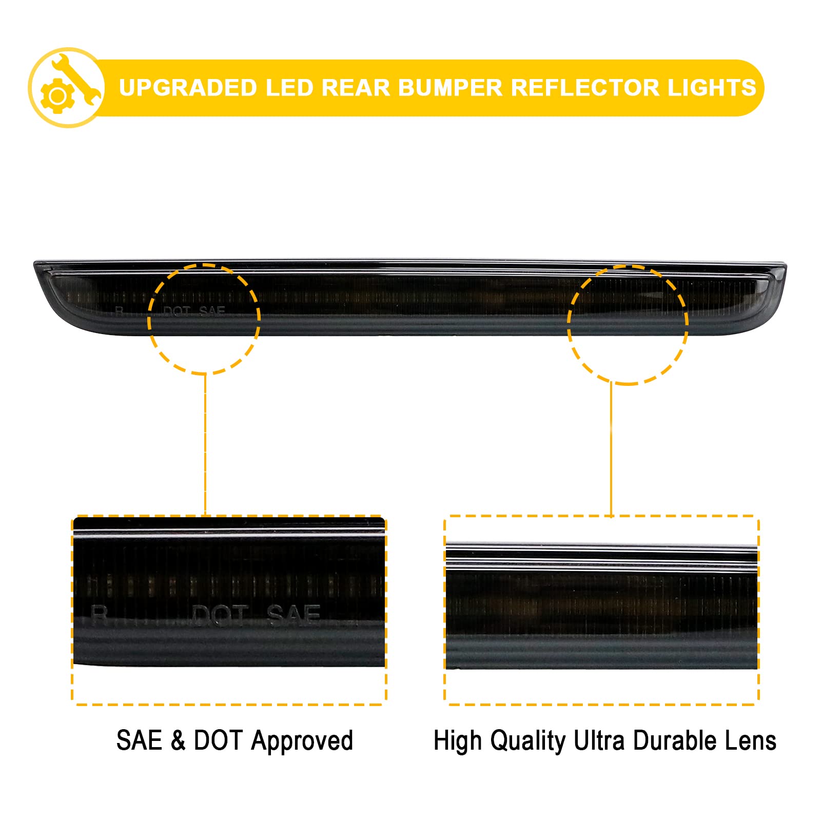 R&F Auto Led Rear Bumper Reflector Lights Compatible With Challenger 2015-2022 Smoked Lens Red Tail Rear Bumper Reflector Brake