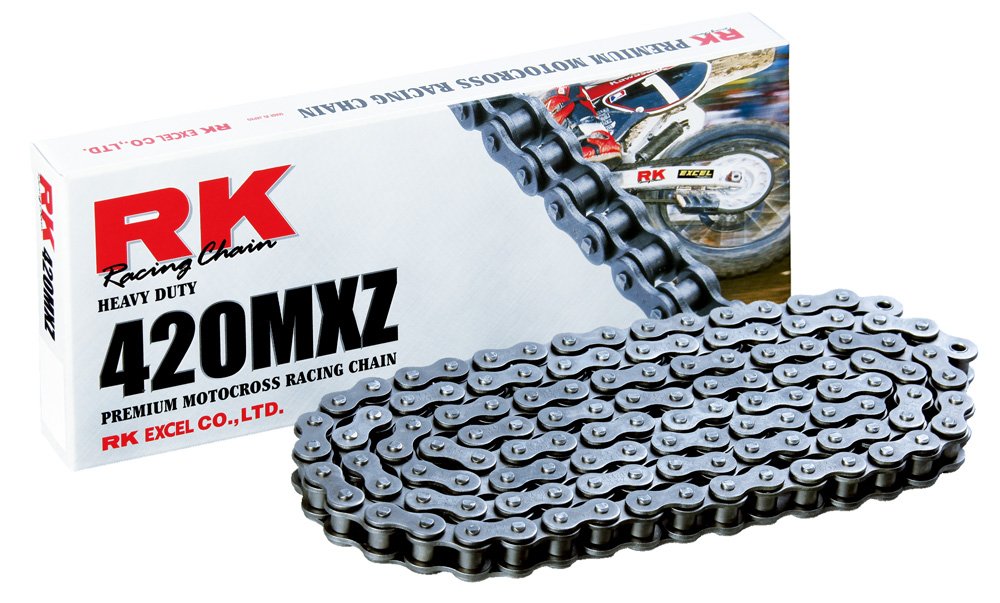 RK Racing Chain 420MXZ-118 (420 Series) Steel 118 Link Heavy Duty MX/SX Racing Non O-Ring Chain with Connecting Link