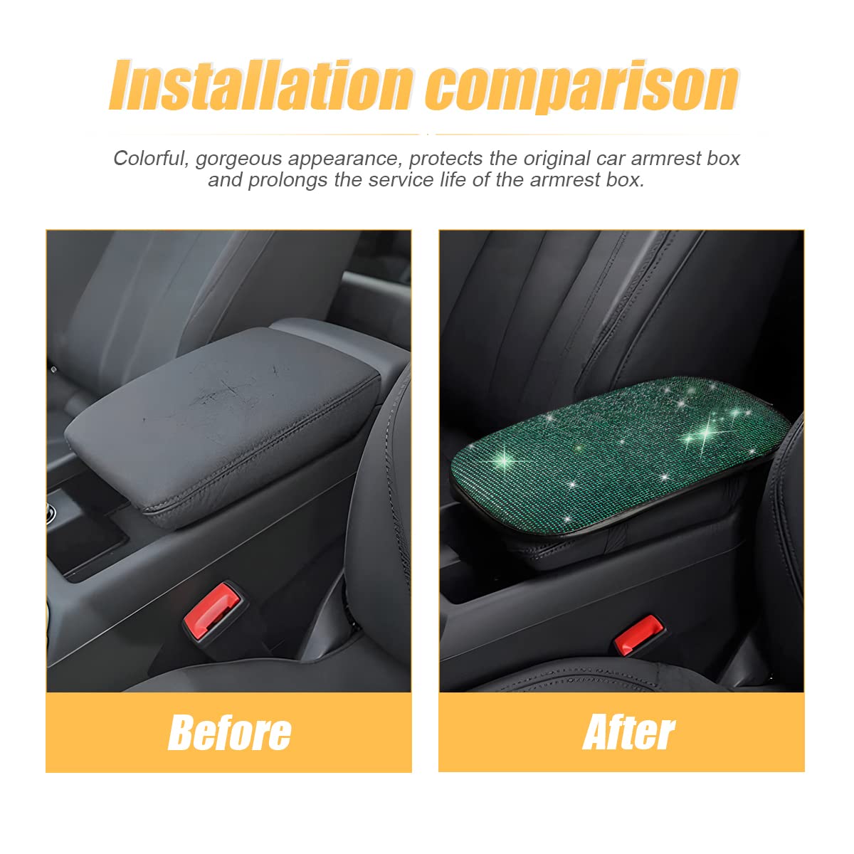 Bling Center Console Cover, Diamond Fashion Armrest Pad, Crystal Soft Arm Rest Protective Cushion, Car Accessories For Women Gir