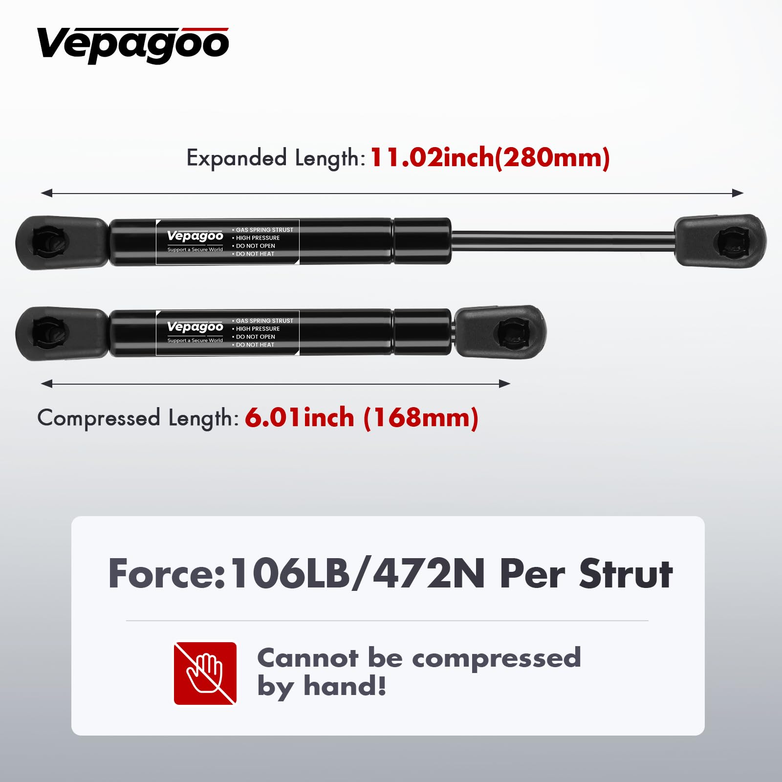 Vepagoo 11 inch 106Lb/472N Gas Strut Shock for Truck Tool Box Lid, Weatherguard Toolbox Lift Support Camper Topper Window Cadet