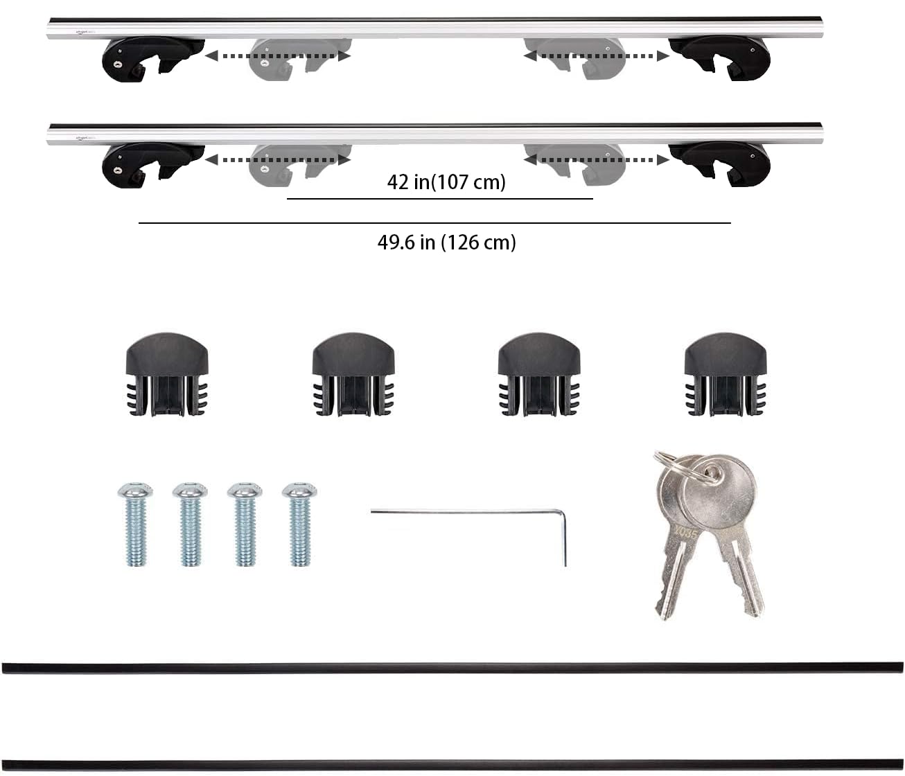 Amazon Basics Cross Rail Roof Rack, 56 Inches, Fits Up To 49.6'' Spans Between Raised Side Rails With Gap, Pack Of 2, Black/Silv