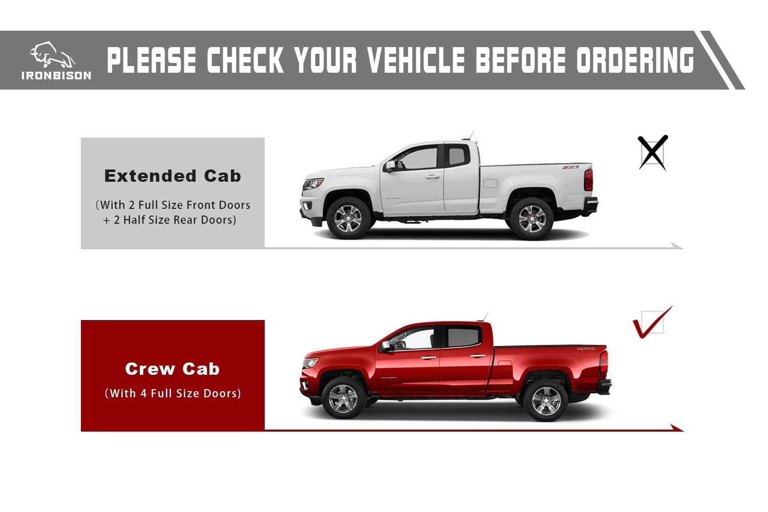 IRONBISON Running Boards Nerf Bars for 2015-2024 Chevy Colorado/GMC Canyon, Carbon Steel, Black, Model IBDS-C001
