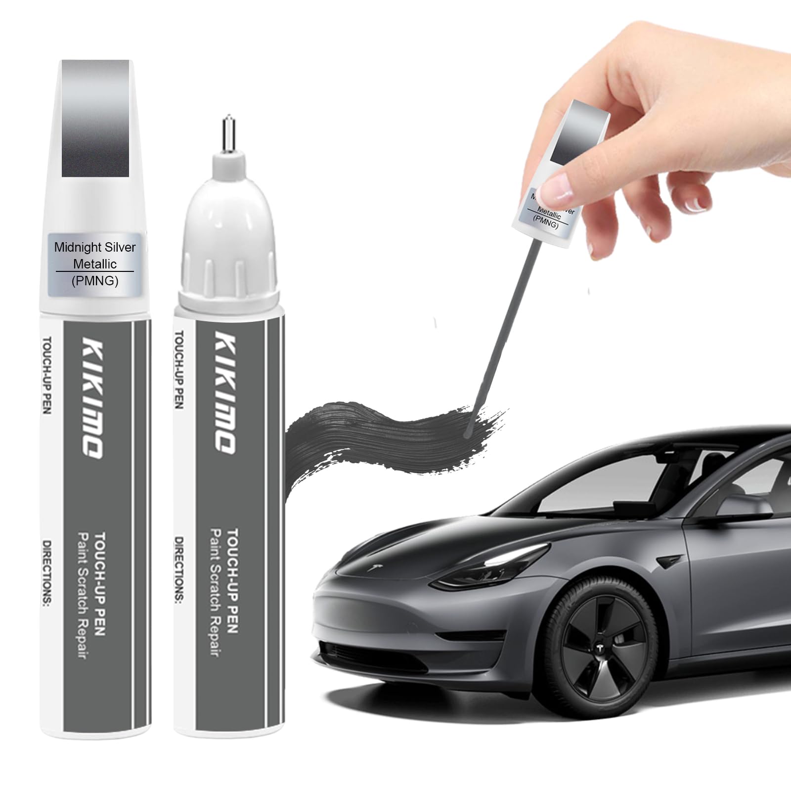 KIKIMO for Tesla Touch Up Paint(Midnight Silver Metallic(PMNG)), Car Paint Repair Kit for Tesla Model Y/3/S/X, 2 In 1 Scratches 