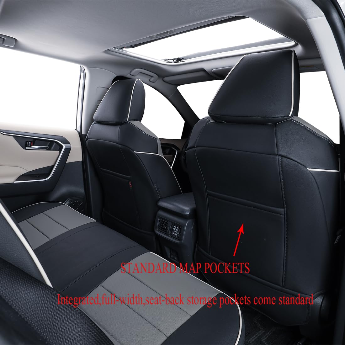 Ekr Custom Fit Rav4 Car Seat Covers For Select Toyota Rav4 Limited Xle Se Platinum Adventure 2013 2014 2015 2016 2017 2018 (Not For Hybrid) - Full Set, Leather (Black/Gray)