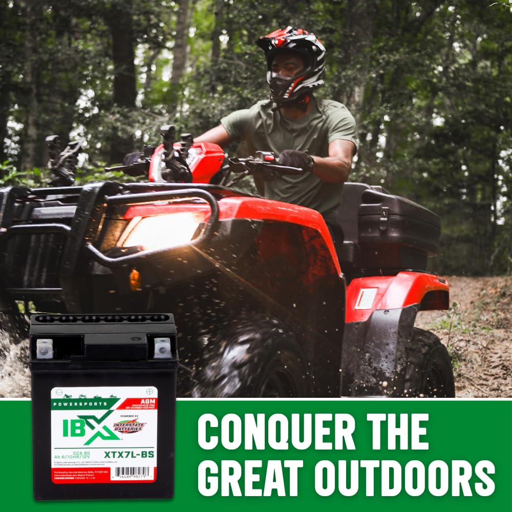 Interstate Batteries YTX7L-BS 12V 6Ah AGM Powersports Battery - 85CCA Replacement for Honda, Suzuki, Piaggio Motorcycles, ATVs, and Scooters