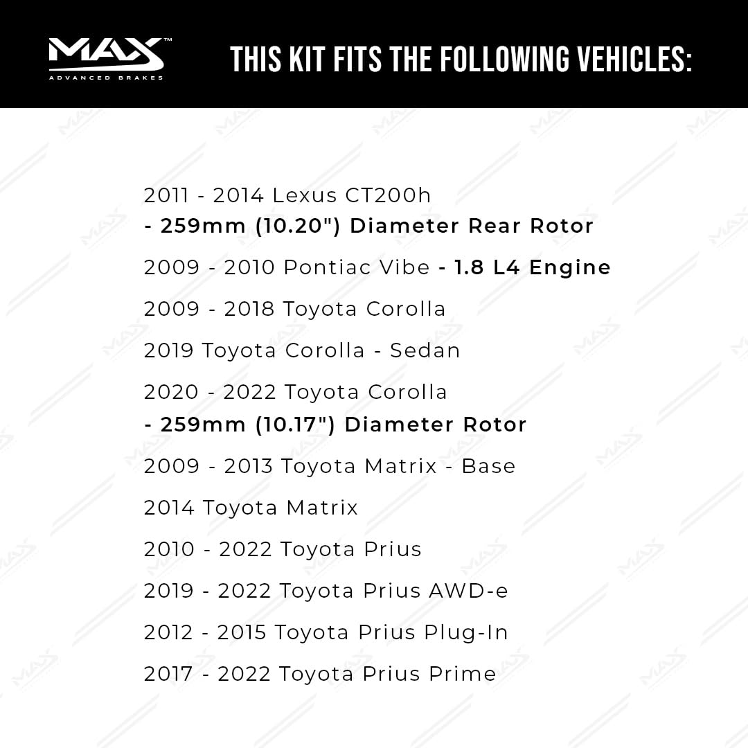 Max Advanced Brakes Rear Brake Kit For 2009-2021 Toyota Corolla Matrix Prius Pontiac Vibe Lexus Ct200H Replacement Premium Oe Disc Brake Rotors And Ceramic Brake Pads
