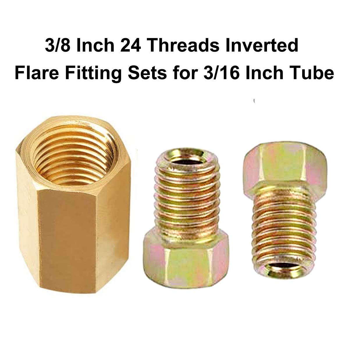 Muhize 3/16 Brake Line Fittings - Premium 18 Pcs 3/8' 24 Threads Brake Fittings Assortment For 3/16' Tube (6 Unions, 12 Nuts)