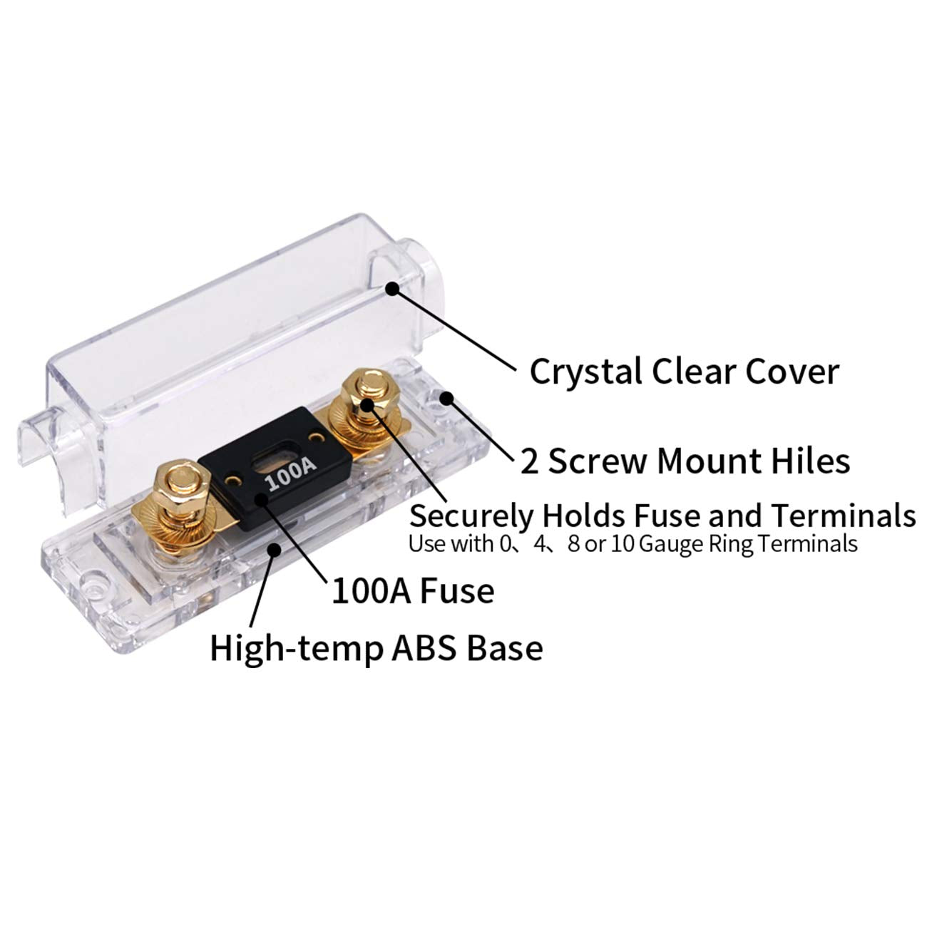 Topstronggear Solid Brass 0/2/4 Gauge 100Amp Anl Fuse Holder With 100Amp Fuses(2 Pack) (100 Amp)