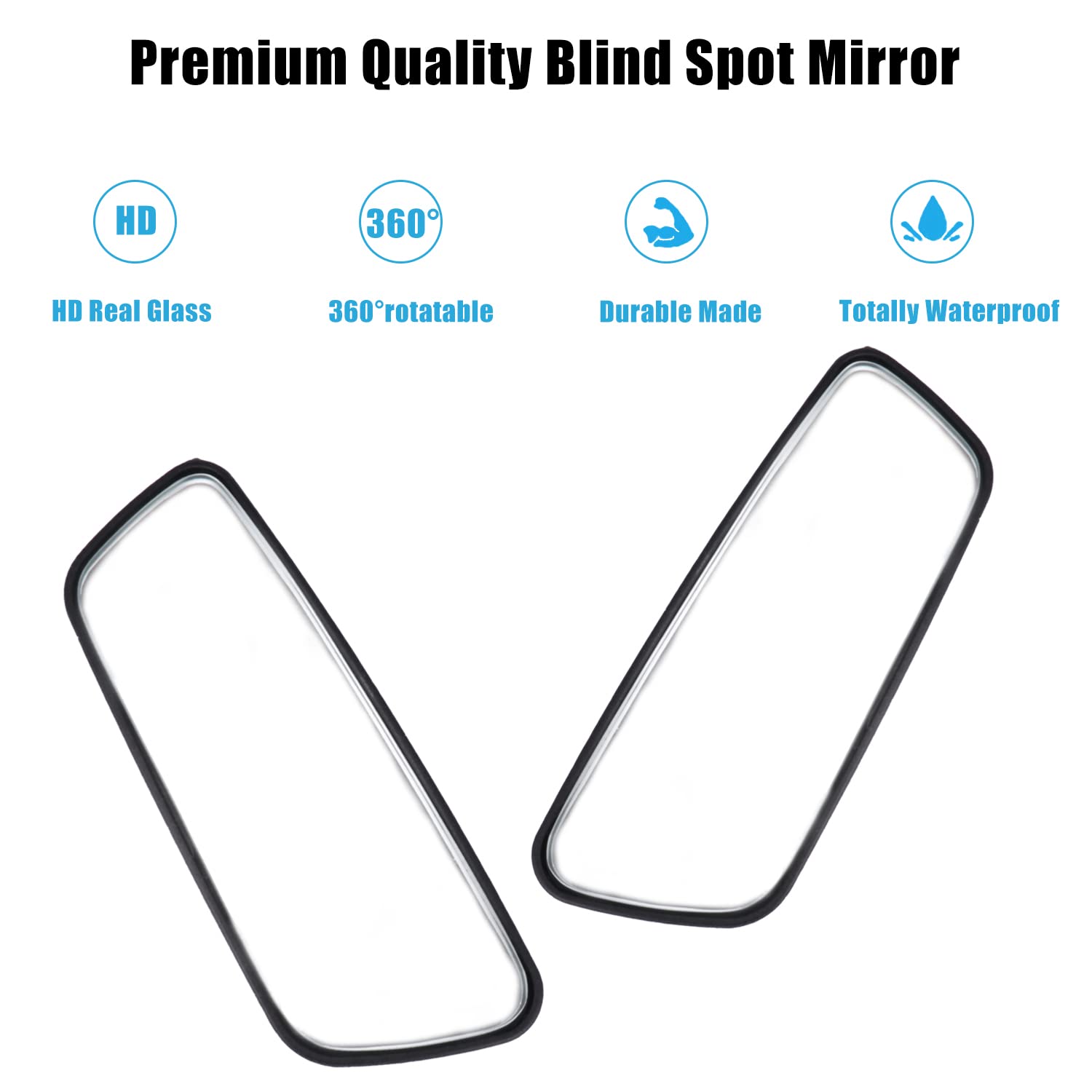 LivTee HD Glass Framed Rectangular Blind Spot Mirror - Adjustable Convex Wide Angle Rearview Mirrors for Universal Cars (2 pcs) - Black