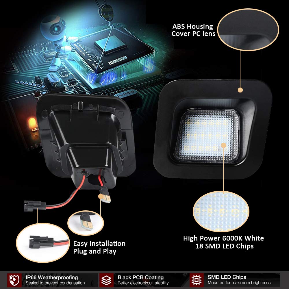 D-Lumina Led License Plate Lights Assembly Clear Lens Compatible With 2003-2018 Dodge Ram 1500 2500 3500 Pickup Truck, Rear Bump