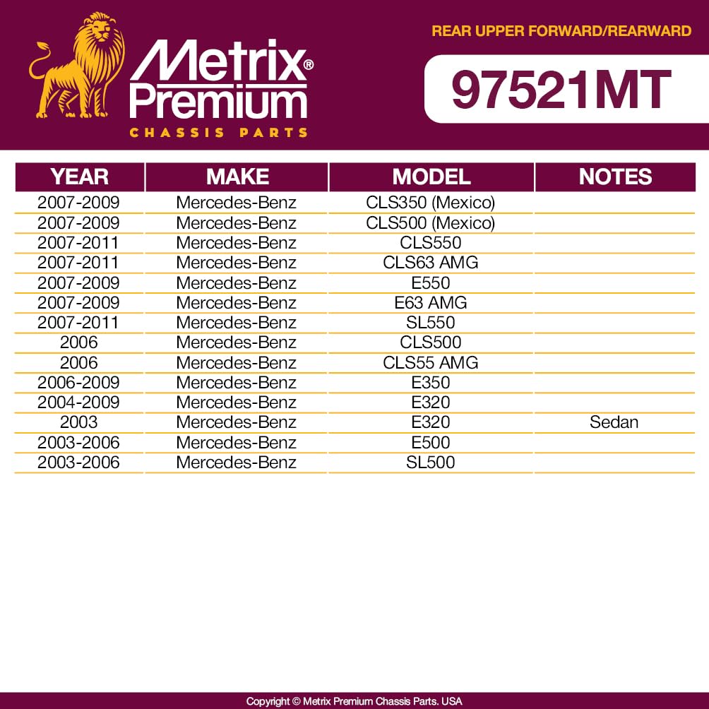 Metrix Premium Chassis Parts - 4 Pc L/R Rear Upper Forward & Rearward Control Arm Kit Fits 07-11 Mercedes-Benz Cls550, 07-11 Cls