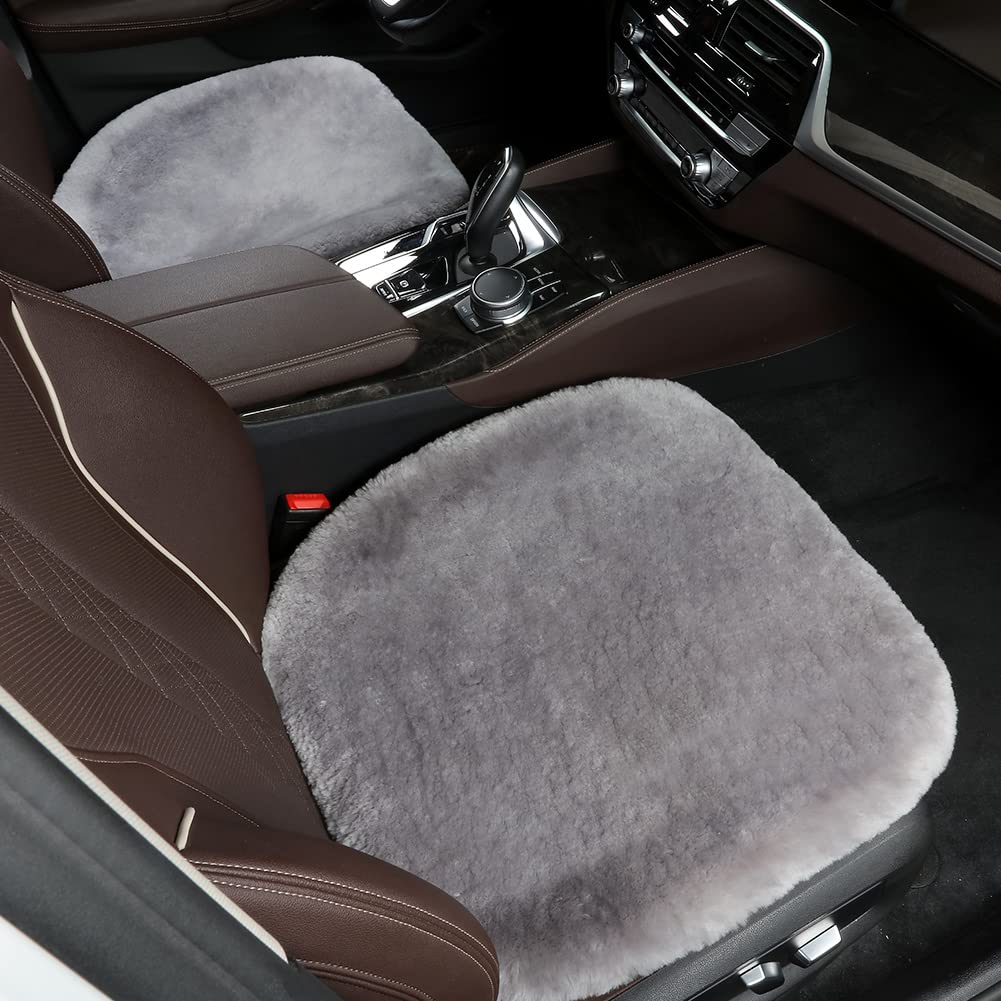 Llb Genuine Sheepskin Car Seat Cushion, Comfort Auto Seat Pad, Warm Real Wool Car Mat With Non-Slip Backing Universal Fit, 19.2 X 19.2 Inches (Grey, 2 Front Seat Cushions & Bench Seat Cushion-3 Pcs)