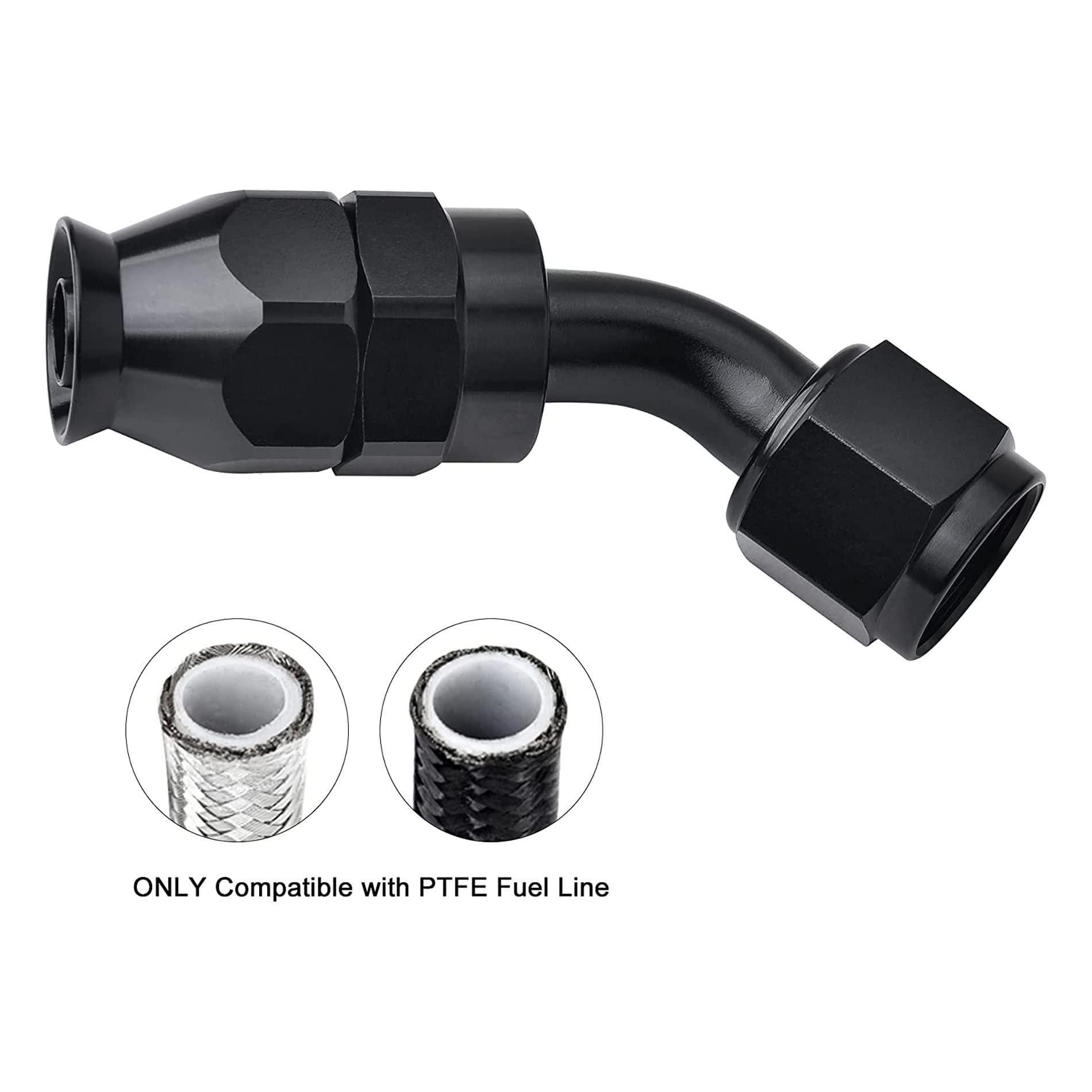 Evil Energy 8An Ptfe Hose End Fitting 45 Degree Black For Ptfe Hose Only 2Pcs