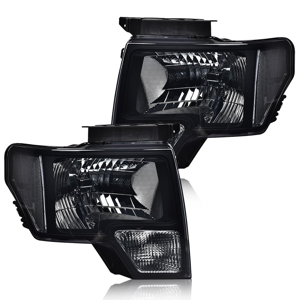 G-PLUS Headlights Assembly Compatible with Ford F150 2009-2014 Pair Left & Right Headlamps Assembly, Smoky Lens Black Housing Cl