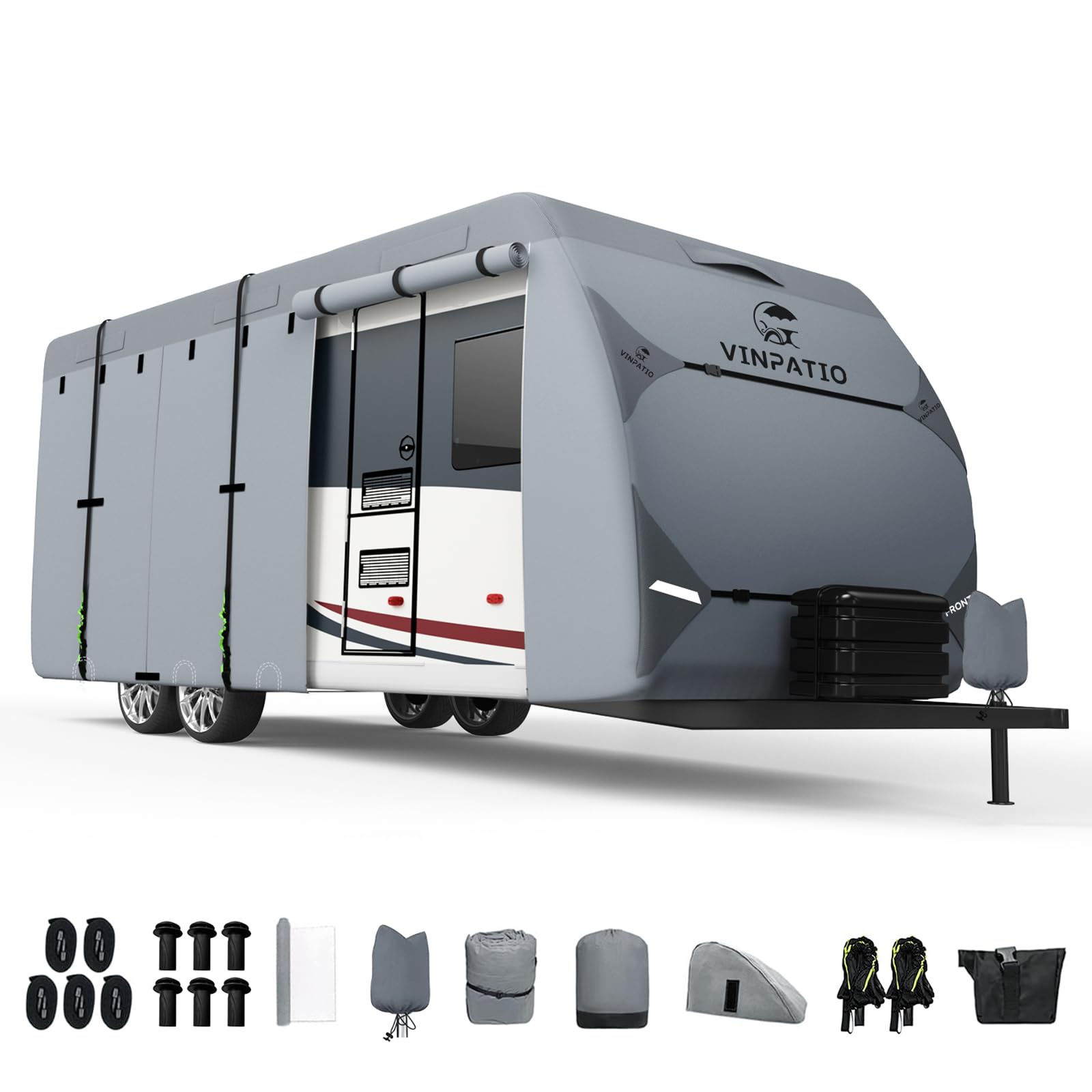 Vinpatio Heavy Duty Rv & Trailer Cover - 7 Layers, Fits 20'-22' Travel Trailer, Toy Hauler & Camper Cover With Tongue Jack Prote