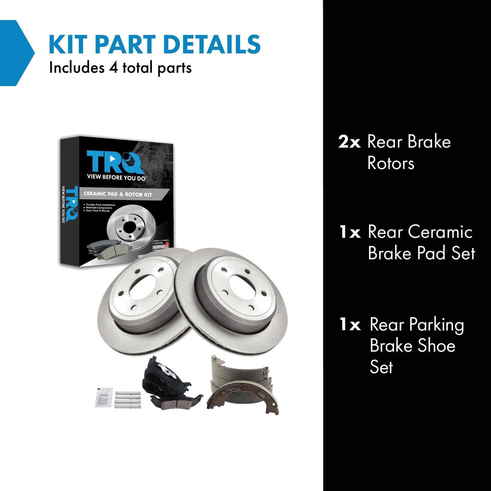 Trq Rear Brake Pad & Rotor Kit Brake Pads Brake Rotor Parking Brake Shoe Set Ceramic Compatible With 2005-2011 Ford Crown Victor