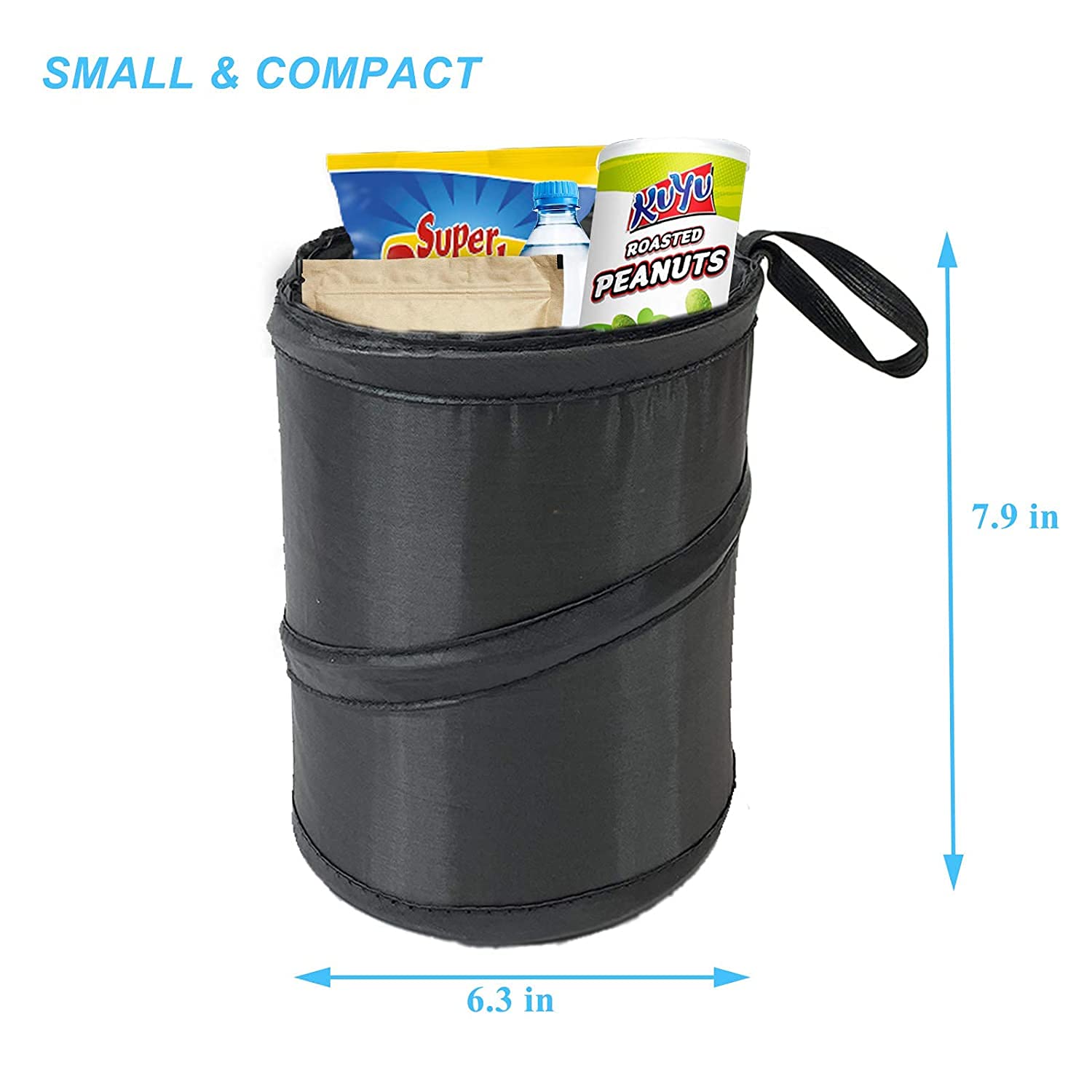 Kitbest Car Trash Can, Leak Proof Garbage Bin, Collapsible Pop-Up Water Proof Bag, Portable Waste Basket Bin, Rubbish Bin (Black