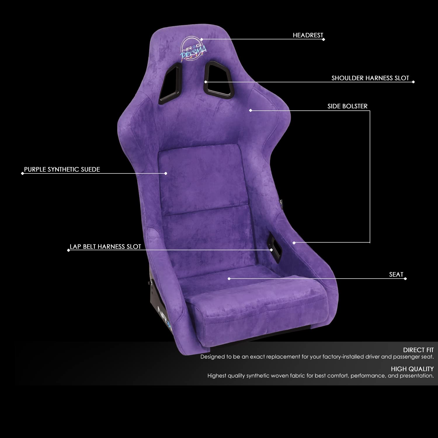 NRG Innovations NRG-FRP-302PP-PRISMA Universal Racing Seat, Size L, Purple/Black/Gold Flakes, Compatible with 6-Point Harnesses