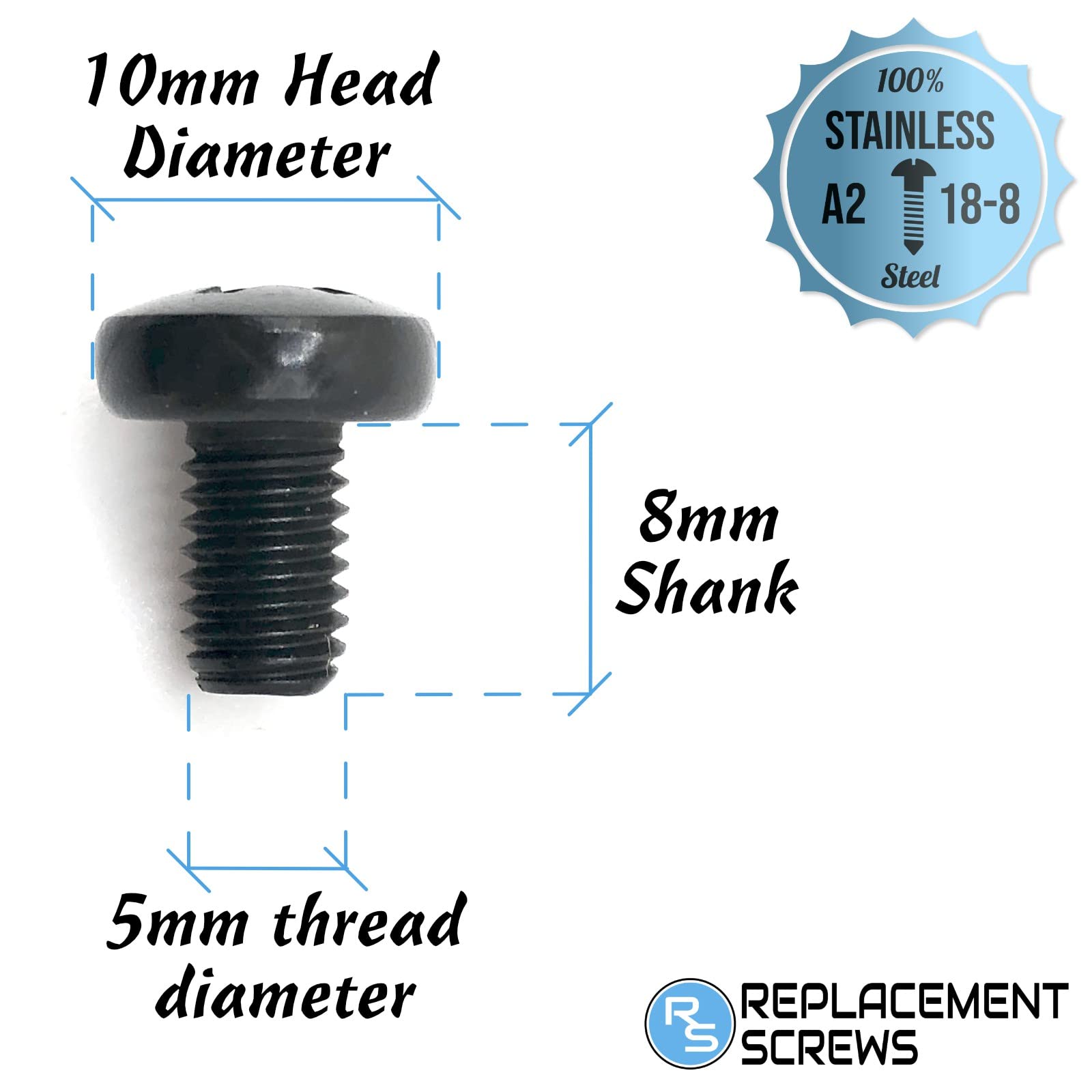 ReplacementScrews Rear License Plate Screws - Stainless Steel, Black Oxide, M5-0.8 x 8mm, Pack of 4, Compatible with BMW