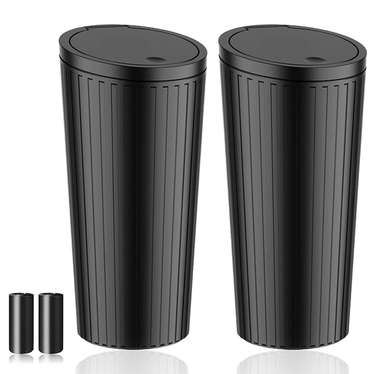 SGLRT Car Trash Can Bin with Lid  2 Packs Car Garbage Can Cup Holder  Universal Leakproof Vehicle Garbage Can Bin with 40pcs T
