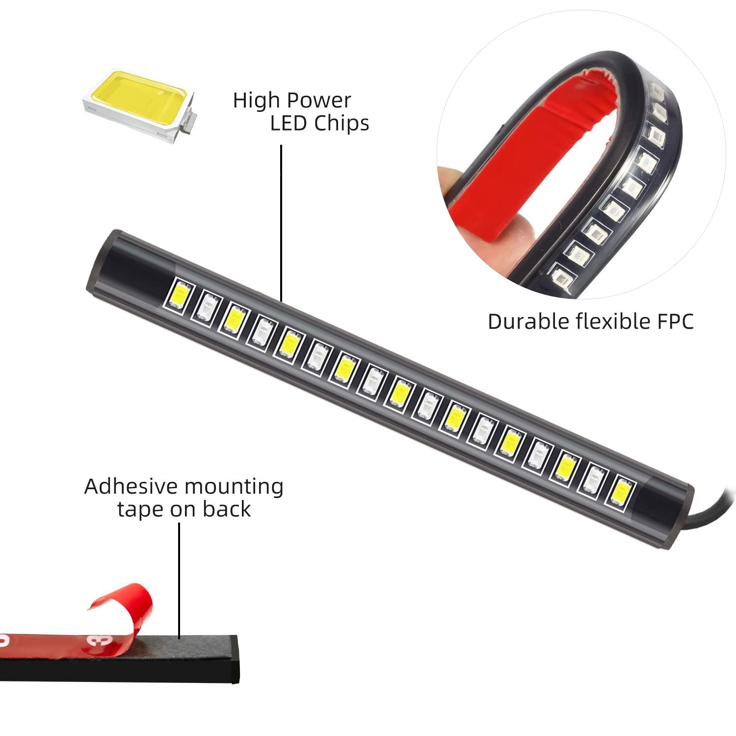 FXC 2x Flexible LED Turn Signal Tail Brake Light for Motorcycle ATV Car RV, Amber Red, Model 8542089082