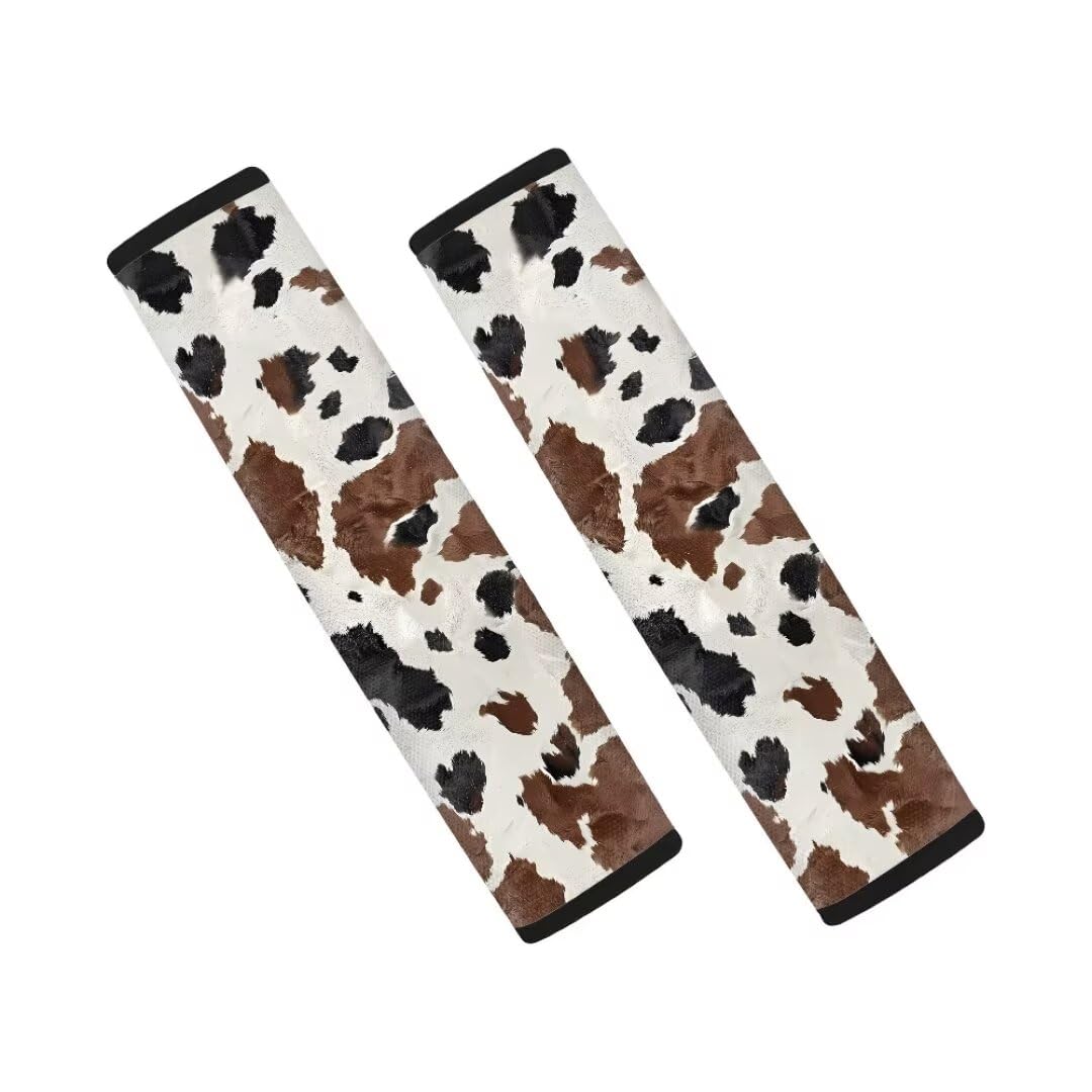 Coldinair Brown Cow Print Car Seat Belt Pads Seatbelt Covers,Soft Comfort Shoulder Seatbelt Pads Cover Seat Belt Cushion