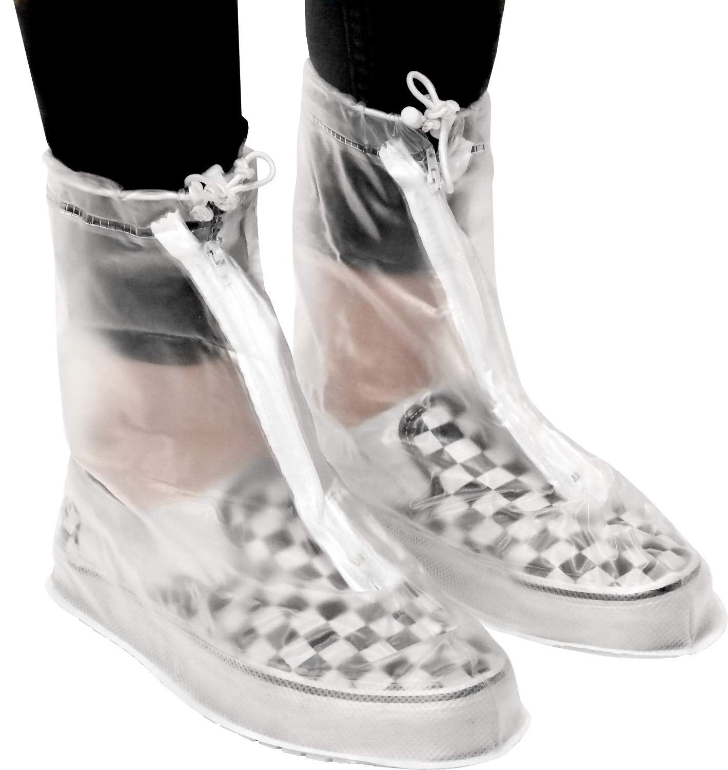 Rain Shoe Covers | Waterproof Shoe Covers for Men Women | Reusable Galoshes Overshoes (Clear, Medium)