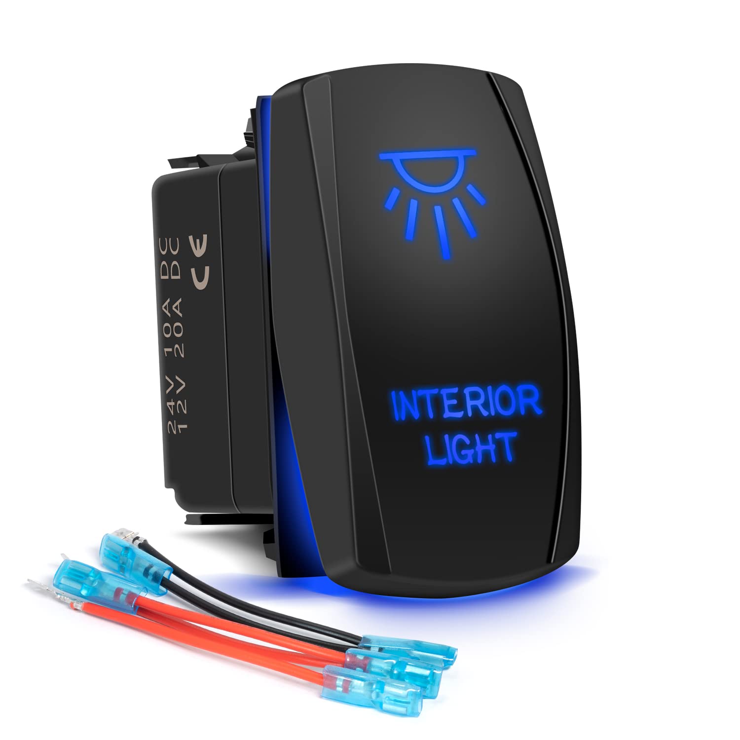 Interior Lights Rocker Switch 5Pin Laser On/Off Blue Led Light 20A/12V 10A/24V Toggle Switch With Jumper Wires Set For Automotiv