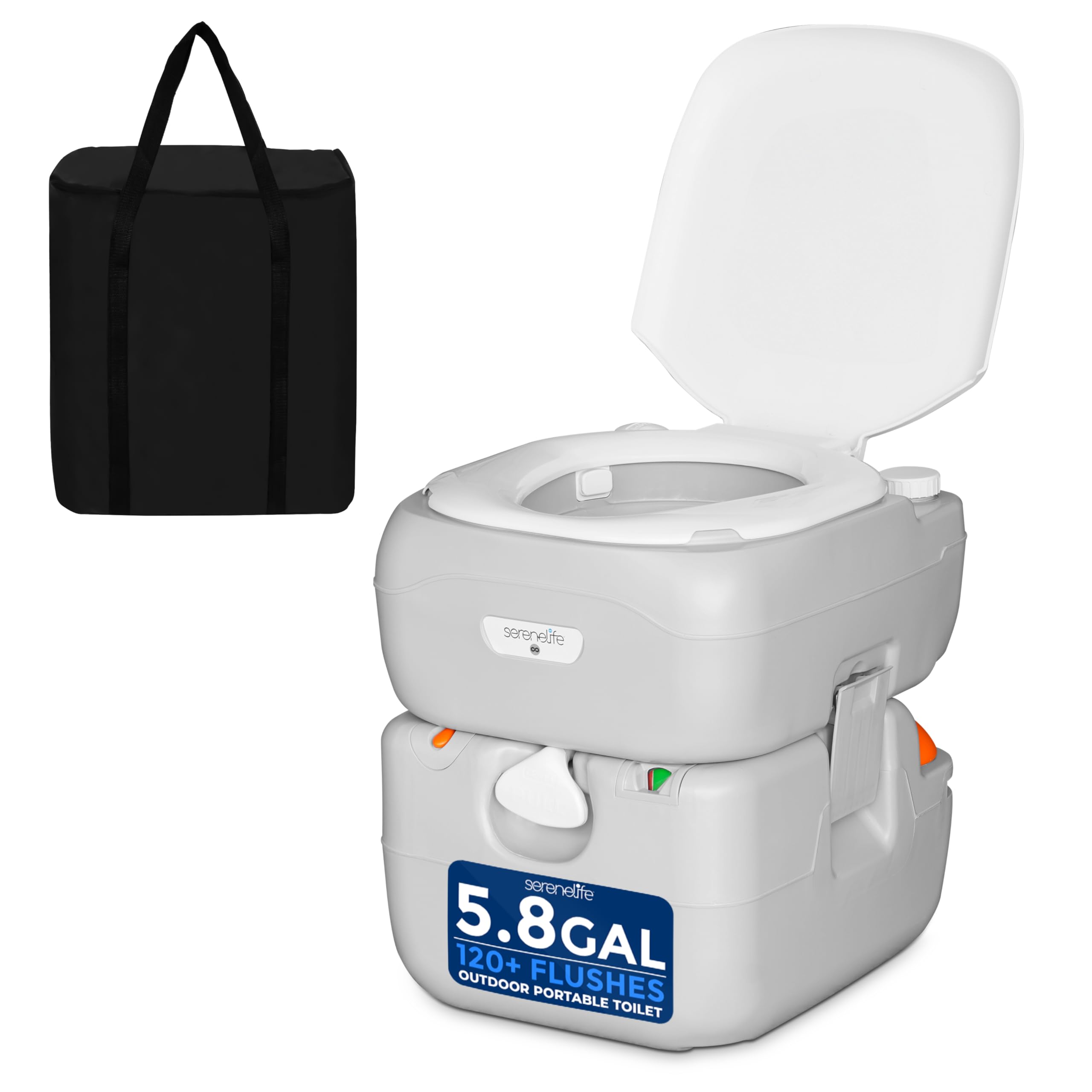 SereneLife 5.8 Gal Portable Toilet for Adults - Leak-Proof Camping Toilet with Detachable Waste Tank, Flush System, Level Indica