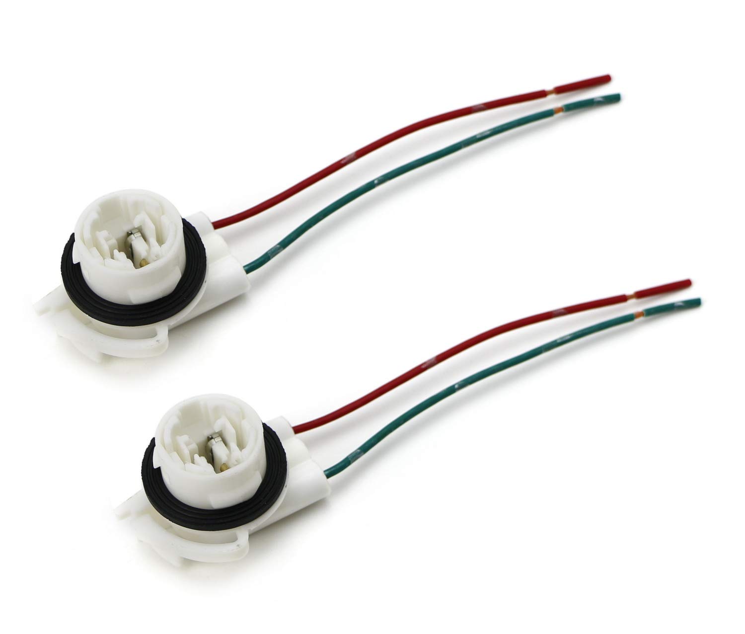 iJDMTOY 2pc White 3156 2-Wire Harness Pre-Wired Sockets As Repair, Replacement, Install LED Bulbs Compatible with Turn Signal Li