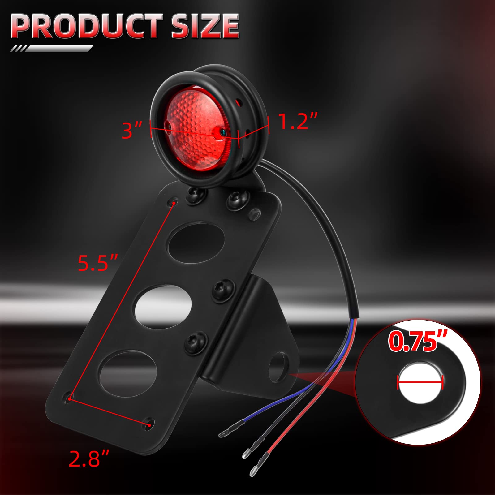 Amazicha LED Tail Rear Light 3/4'' Axle Hole Side Mount License Plate Bracket Brake Light Motorcycle Compatible for Harley Honda