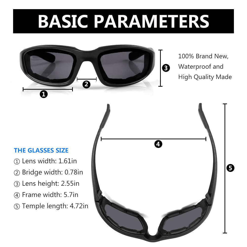3 Pair Motorcycle Riding Glasses Padding Goggles Uv Protection Dustproof Windproofmotorcycle Sunglasses With Smoke/Dark Lens For Outdoor Sports Actives