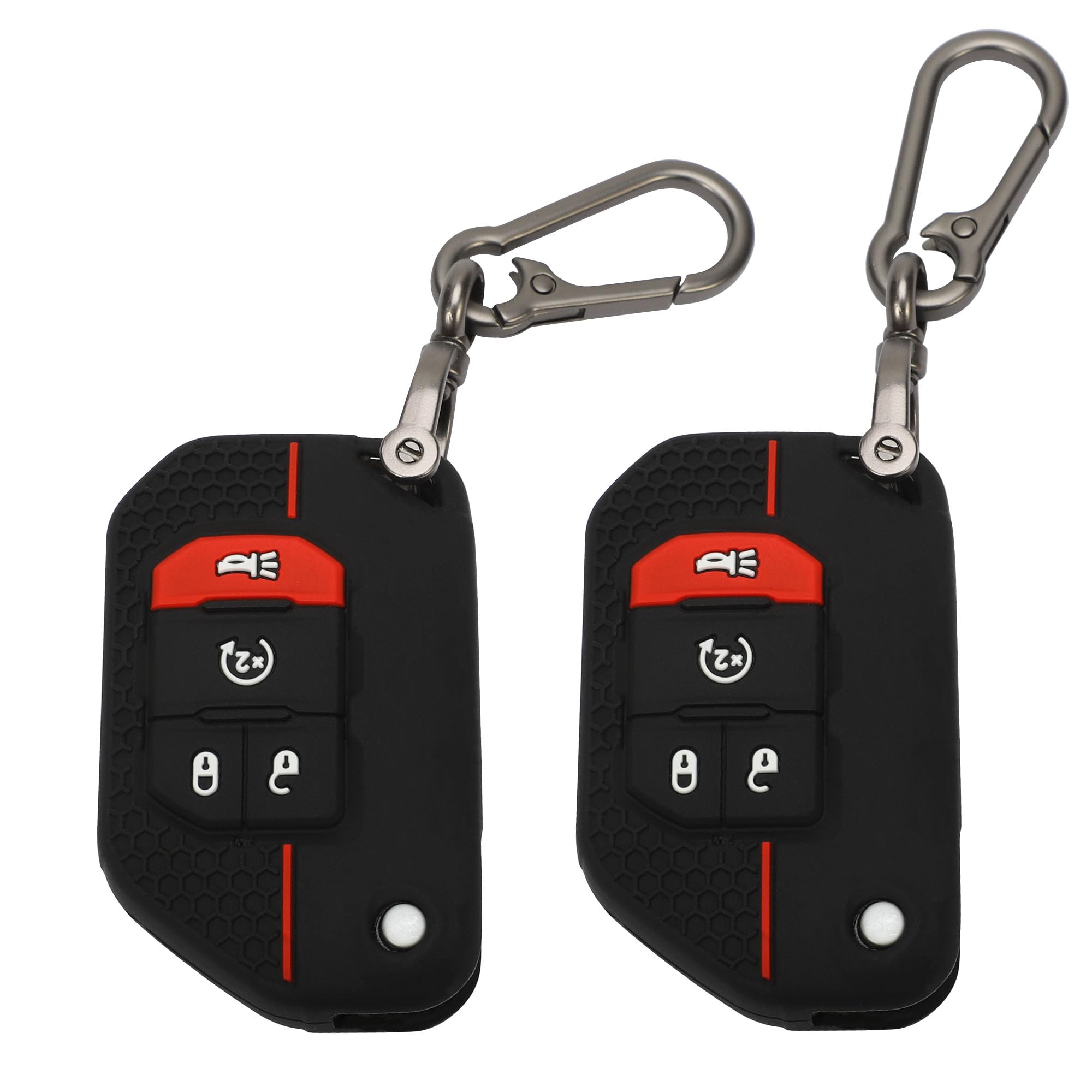 TOMALL 2 Pack for Jeep Key Fob Cover with Keychain, 4 Buttons Silicone Rubber Key Fob Case Compatible with Jeep Wrangler JL JLU 