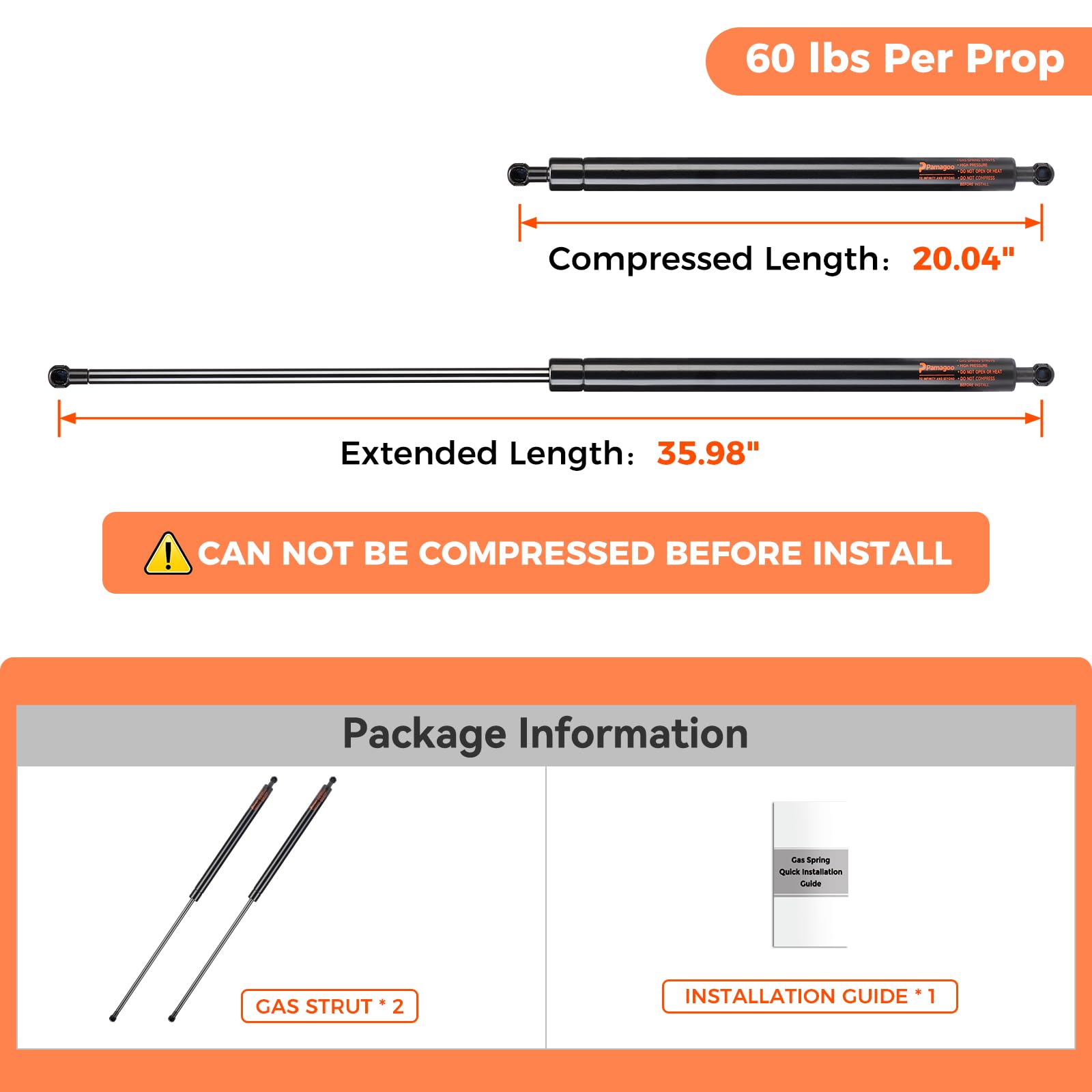 Pamagoo C1610198 36 Inch 60Lb/267N C16-10198 Gas Strut,36'' Shock For Custom Window Lid Rv Bed Storage Heavy Duty Basement Door