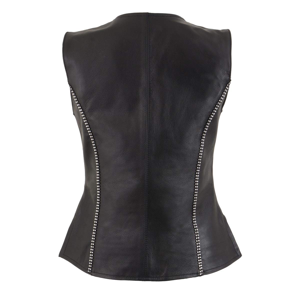 Milwaukee Leather MLL4502 Women's Black Leather Classic V-Neck Motorcycle Rider Vest with Rhinestone Bling Detail - Small