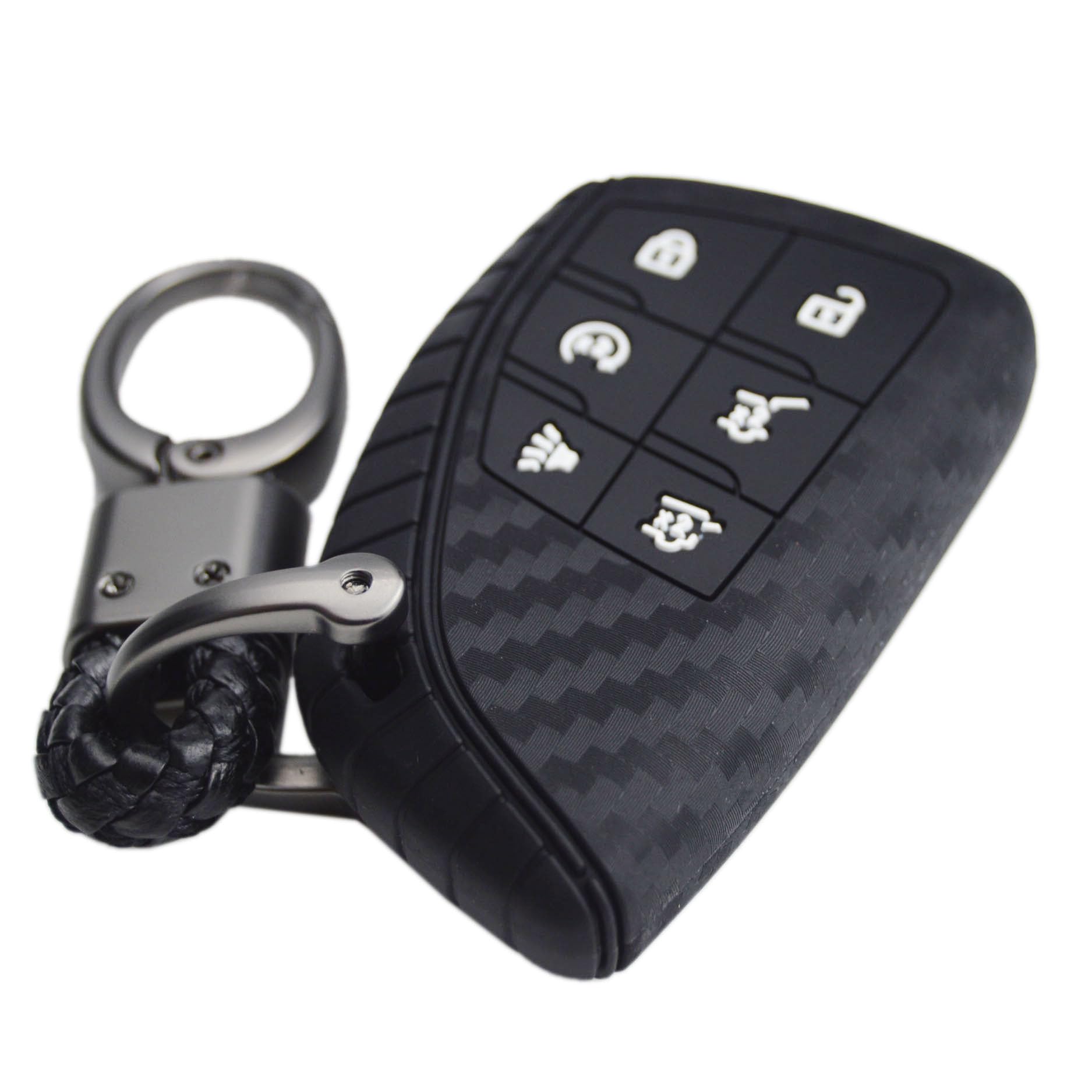 Carbon Silicone 6 buttons Key Fob Cover Case Protector for Chevrolet Suburban Tahoe Traverse Colorado Equinox RS and GMC Acadia 